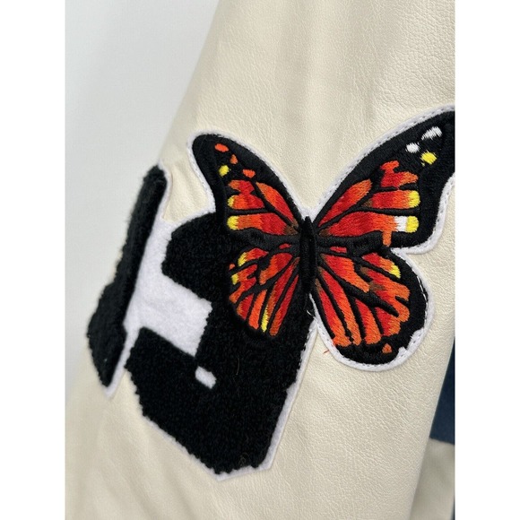 Boohoo Man Varsity Bomber Jacket Limited Edition Mens SZ-2X w/ Patches Blue NWOT - Picture 4 of 13